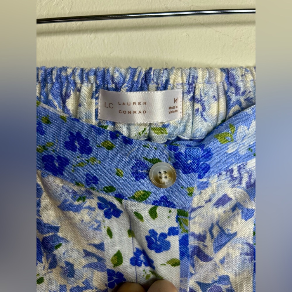 LC Lauren Conrad Blue and White Floral Midi Skirt